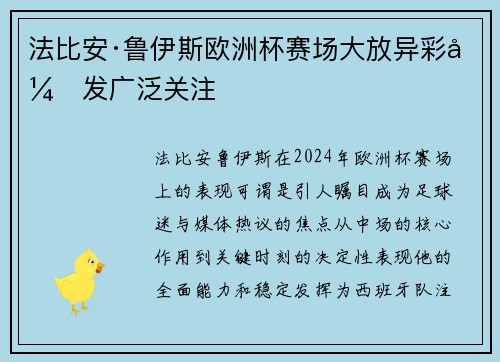 法比安·鲁伊斯欧洲杯赛场大放异彩引发广泛关注